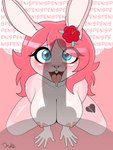 anthro blush bodily_fluids breasts drooling duo female fur hair heart_eyes heart_symbol nipple_piercing nipples nude open_mouth penis_awe penis_shadow piercing pink_body pink_fur pink_hair saliva solo_focus tongue tongue_out conditional_dnp drako1997 pastebun_(pastebunanon) lagomorph leporid mammal rabbit 2023 3:4 hi_res