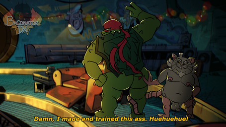 anthro balls big_butt butt butt_grab duo genitals grin hand_on_butt long_tail looking_at_another looking_back male male/male mask master_and_disciple nipples penis pose rim_light shell slightly_chubby smile tail text whiskers baconatordeluxe rise_of_the_teenage_mutant_ninja_turtles teenage_mutant_ninja_turtles master_splinter raphael_(tmnt) alligator_snapping_turtle mammal murid murine rat reptile rodent scalie snapping_turtle turtle hi_res subtitled adopted_(lore) adopted_son_(lore) adoptive_father_(lore) incest_(lore) pseudo_incest_(lore)