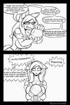 anthro big_breasts breasts cleavage clothed clothing crystal_ball dress female future orb princess royalty solo surprise surprised_expression text lemondude anon princess_(lemondude) canid canine fox human mammal 2:3 comic english_text hi_res monochrome