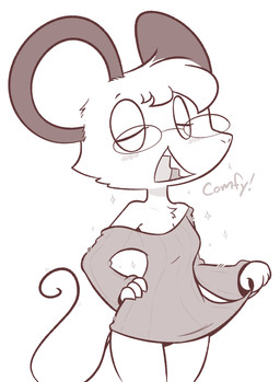 anthro bottomless breasts clothed clothing eyes_closed eyewear female glasses shirt small_breasts solo sparkles text topwear theartmanor molte mammal murid murine rodent hi_res