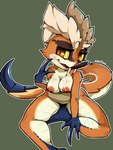 anthro blush breasts fangs female front_view fur looking_at_viewer nipples nude simple_background solo teeth yellow_sclera kaitou capcom monster_hunter bird_wyvern great_izuchi 3:4