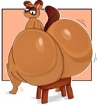 anthro big_butt bottomless brown_butt bubble_butt butt clothed clothing huge_butt hyper hyper_butt male simple_background sitting solo yoshuacomoyoshu animal_crossing nintendo tom_nook_(animal_crossing) canid canine mammal raccoon_dog tanuki absurd_res hi_res