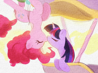 aircraft balloon duo female female/female horn hot_air_balloon inflatable kissing light spiderman_kiss sunlight upside_down upside_down_kiss vehicle dulldi friendship_is_magic hasbro my_little_pony mythology pinkie_pie_(mlp) twilight_sparkle_(mlp) earth_pony equid equine horse mammal mythological_creature mythological_equine pony unicorn 4:3 hi_res