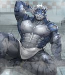 abs anthro biceps big_muscles blue_body blue_fur countershade_torso countershading fur glistening glistening_body glistening_pecs hair huge_muscles male multicolored_body multicolored_fur muscular muscular_anthro muscular_male nipples pecs scar solo white_body white_countershading white_hair neumokun felid feline mammal pantherine tiger 2021 absurd_res hi_res