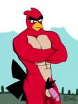 anthro balls beak genitals half-erect humanoid_genitalia humanoid_penis looking_at_viewer male non-mammal_balls nude penis pink_penis red_body solo arrwulf angry_birds rovio_entertainment sega red_(angry_birds) avian bird 2011 3:4