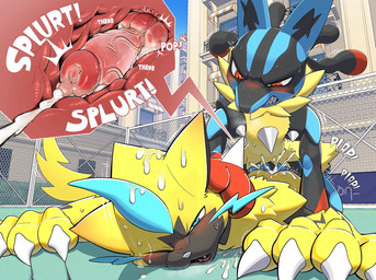 anal anal_knotting anal_orgasm anal_penetration angry angry_sex animal_genitalia animal_penis anthro anthro_on_anthro anthro_penetrated anthro_penetrating anthro_penetrating_anthro blue_body blue_fur blush bodily_fluids canine_genitalia canine_penis chest_spike clawing claws clenched_teeth cum cum_in_ass cum_inside cum_while_penetrated cumshot duo ejaculation from_behind_position fur genital_fluids genitals hands-free internal internal_anal knot knotting looking_pleasured male male/male male_on_bottom male_on_top male_penetrated male_penetrating male_penetrating_male on_bottom on_top orgasm penetration penile penile_penetration penis penis_in_ass plap prone_bone_position red_eyes rough_sex sex simultaneous_orgasms spikes spikes_(anatomy) teeth vein veiny_penis nagick_18 nintendo pokemon canid generation_6_pokemon generation_7_pokemon legendary_pokemon mammal mega_evolution mega_lucario pokemon_(species) zeraora hi_res