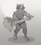 anthro claws clothed clothing jockstrap male melee_weapon muscular partially_clothed pose rear_view scar solo standing sword tail toe_claws underwear warrior weapon tonkotsu_spicy_noodle canid canine canis domestic_dog german_shepherd herding_dog mammal pastoral_dog hi_res