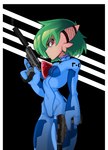 black_background blowing blue_body blue_bodysuit blue_clothing blue_skinsuit bodysuit choker clothing dual_wielding female fishnet_clothing green_hair gun hair holding_object holding_weapon jewelry looking_at_viewer necklace not_furry ranged_weapon red_eyes side_eye side_view silencer simple_background skinsuit solo standing tan_body tan_skin tight_clothing weapon zero_suit marbearis metroid nintendo pokemon mia_(marbearis) gardevoir generation_3_pokemon humanoid pokemon_(species) 2024 digital_media_(artwork) hi_res shaded