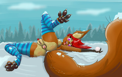 anal anal_penetration anthro anus big_breasts black_body black_skin blush blush_stickers breasts brown_body brown_fur buttplug buttplug_in_ass buttplug_insertion claws clothing feet female footwear forest fur genitals hair happy lying nipples object_in_ass on_back pawpads paws penetration plant plug_(sex_toy) plug_insertion pubes purple_eyes red_hair sex_toy sex_toy_in_ass sex_toy_insertion snow socks solo toe_claws toeless_legwear toeless_stockings toes tongue tongue_out tree vulva winter miyuka prostokvashino tama-tama canid hybrid kangaroo macropod mammal marsupial rodent sciurid tree_squirrel hi_res