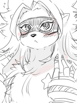 anthro bedazzled blush colored_fingernails colored_nails female fingernails mask nail_art nails solo mkz_kabeuchi bandai_namco digimon digimon_beatbreak digimon_(species) wolvermon 3:4 bust_portrait hi_res portrait sketch