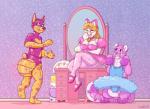 ageplay anthro bottomwear clothing dancewear diaper female femboy group infantilism inside male mirror roleplay skirt tutu vanity_(furniture) kadawampus kaddie animate_inanimate canid canine canis diaper_creature domestic_cat domestic_dog felid feline felis mammal 2017 full-length_portrait portrait