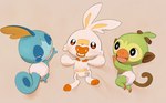 ambiguous_gender blush clean_diaper clothed clothing diaper diaper_only feral group lying narrowed_eyes object_in_mouth on_back on_front on_side open_mouth pacifier pacifier_in_mouth smile topless trio wearing_diaper young young_feral felyn nintendo pokemon generation_8_pokemon grookey pokemon_(species) scorbunny sobble absurd_res hi_res