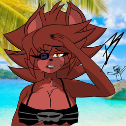 anthro beach chest_tuft clothing crop_top crossgender eyelashes female freckled_face freckles long_eyelashes looking_up mtf_crossgender photo_background shirt simple_coloring solo topwear torn_clothing torn_topwear tuft yosoybonfie confinement_(series) five_nights_at_freddy's fredina's_nightclub scottgames background_character connor_cornwall fexa_(cryptiacurves) foxy_(fnaf) canid canine fox mammal 1:1 absurd_res hi_res mixed_media photography_(artwork)