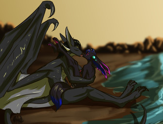 anthro beach bodily_fluids breasts drooling duo female genitals hair hug licking male male/female membrane_(anatomy) membranous_wings outside paws penis rock saliva seaside sex sex_on_the_beach sunset tail tongue tongue_out wave wings dreyk-daro mythology ksaina_(ksined) sorren_(dreyk-daro) dragon mythological_creature mythological_scalie scalie absurd_res hi_res