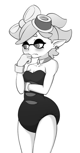 biped blush breasts cleavage clothed clothing diaper diaper_under_clothing ear_piercing ear_ring female looking_away piercing pseudo_hair ring_piercing solo tentacle_hair tentacles wearing_diaper octojo nintendo splatoon marie_(splatoon) aquatic cephalopod humanoid inkling mollusk 2023 absurd_res digital_drawing_(artwork) digital_media_(artwork) greyscale hi_res monochrome
