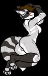 anthro blue_eyes blush breasts brown_hair butt ear_piercing female fur genitals grey_body grey_fur hair markings piercing pussy solo striped_markings striped_tail stripes tail tail_markings white_body white_fur jeronmuh remy_raccoon mammal procyonid raccoon alpha_channel