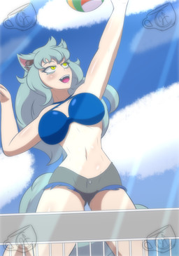 beach breasts cleavage clothed clothing female playing smile solo sport volleyball pok-zone animal_humanoid canid canid_humanoid canine canine_humanoid fox_humanoid humanoid mammal mammal_humanoid hi_res