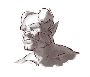 2_horns beard empty_eyes eyebrows facial_hair front_view head_horn horn humanoid_pointy_ears looking_aside male mouth_closed pointy_ears simple_background solo thick_eyebrows underbite white_background kingarthur_i humanoid 2023 bust_portrait digital_drawing_(artwork) digital_media_(artwork) greyscale monochrome portrait sketch