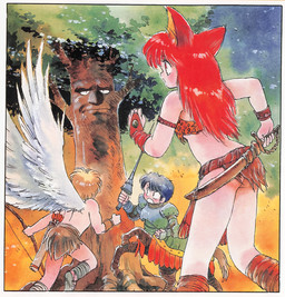animal_ears animal_print armlet armor armwear arrow_(projectile) black_hair blonde_hair border bow_(weapon) bracelet bridal_gauntlets butt clothed clothing feathered_wings feathers hair holding_bow_(weapon) holding_melee_weapon holding_object holding_ranged_weapon holding_sword holding_weapon hooves jewelry lance leopard_print long_hair male melee_weapon monster_girl_(genre) multi_leg multi_limb no_underwear plant pointy_ears polearm prick_ears profile quiver_(object) ranged_weapon red_eyes red_hair retro_artstyle scabbard short_hair standing sword topless topless_male tree weapon white_border white_wings wings wingsleopard_print tsuzuki_kazuhiko copyright_request european_mythology greek_mythology mythology centaur elemental_creature equid equid_taur flora_fauna humanoid_taur mammal mammal_taur taur treant