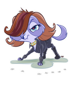 black_clothing black_suit brown_hair clothing collar cosplay crossover_cosplay female feral fur gold_(metal) gold_collar hair metal_collar purple_body purple_fur solo suit bouncingballmedia hasbro littlest_pet_shop littlest_pet_shop_(2012) marvel the_avengers black_widow_(marvel) zoe_trent bird_dog canid canine canis cavalier_king_charles_spaniel domestic_dog hunting_dog mammal spaniel toy_dog crossover