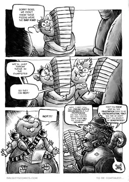 anthro armor band-aid bandage belly big_belly big_butt box butt container dialogue food group headgear helmet male moobs nipples open_mouth overweight overweight_male pizza pizza_box sitting text jwbalsley boss_rat chester_the_rat stinky_the_rat mammal murid murine rat rodent 2025 comic english_text hi_res monochrome
