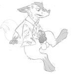 anthro balls genitals knot male masturbation penis solo transformation onigrift disney zootopia nick_wilde canid canine fox mammal red_fox true_fox monochrome