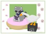 abstract_background ambiguous_gender dessert doughnut duo feathers feral food fur grey_body grey_fur holding_object pastry simple_background sitting standing tablet text white_body white_feathers maddyjacksonn donut_county untitled_goose_game bk_(donut_county) goose_(untitled_goose_game) anatid anseriform anserinae avian bird goose mammal procyonid raccoon 4:3 crossover hi_res url