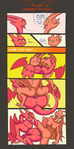 angry anthro anus bodily_fluids breast_size_difference breast_squish breasts claws comic_panel dialogue duo eyes_closed female female/female french_kissing genital_fluids genitals horn hug kissing looking_at_another lying on_back on_top_of_another red_body red_skin sex spread_legs spread_wings spreading squish tail tail_hold text toe_claws tongue tongue_out tribadism vaginal vaginal_fluids vulva wings yellow_eyes t-55dasha satina_(series) azalea_(satina) lucia_(satina) demon absurd_res comic hi_res