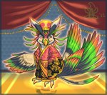 clothing fantasy feathers gem magic male mystical robe silk solo dahbastard eukaryoticprokaryote eukayoticprokaryote avian hybrid colorful_theme hi_res