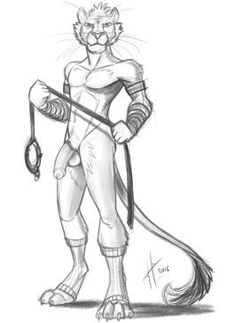 anthro armwear balls clothing flaccid footwear foreskin front_view genitals holding_leash holding_object humanoid_genitalia humanoid_penis leash looking_at_viewer male male_anthro mostly_nude narrowed_eyes navel penis simple_background slim_anthro slim_male socks solo standing tail tail_tuft tuft whiskers hufnaar felid lion mammal pantherine 2016 absurd_res dated full-length_portrait hi_res monochrome portrait signature sketch