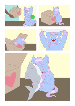 ambiguous_feral ambiguous_gender blue_body blue_fur blush blush_stickers box cardboard cardboard_box container dark_body dark_skin eyes_closed feral fur hair happy holding_object hooves hug hugging_object open_mouth plushie purple_eyes purple_hair purple_hooves purple_tail quadruped simple_background smile tail toy_block young young_ambiguous young_feral wolfiegamer7278 fluffy_pony fluffy_pony_(species) mammal absurd_res comic digital_media_(artwork) english_description hi_res