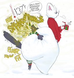 anthro between_buttocks big_butt big_dom_small_sub black_body black_fur blue_eyes butt clothed clothing container cup dialogue dominant duo fart fart_cloud fart_fetish farting_on_another farting_on_face fur hand_on_hip huge_butt male male/male motion_lines mug musk musk_cloud no_underwear onomatopoeia pantsless simple_background size_difference sound_effects speech_bubble sweater text topwear white_body white_fur iamapoliceman domestic_cat felid feline felis mammal 2025 english_text hi_res