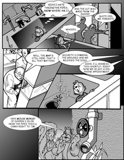 anthro buckteeth concrete dialogue drain drainage_pipe facial_hair female grass laboratory male morse_code mustache plant sink tapping teeth text wince chris_fischer chip_'n_dale_rescue_rangers disney chip_(disney) monterey_jack_(cdrr) tammy_squirrel chipmunk ground_squirrel human mammal mouse murid murine rodent sciurid tree_squirrel english_text hi_res monochrome