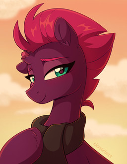 blue_eyes eyebrows female feral hair horn purple_body purple_eyebrows purple_hair scarf smile solo skysorbett friendship_is_magic hasbro my_little_pony my_little_pony:_the_movie_(2017) mythology tempest_shadow_(mlp) equid equine mammal mythological_creature mythological_equine unicorn hi_res portrait