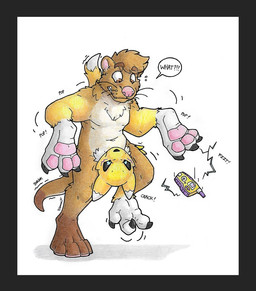 3_fingers 3_toes 4_toes anthro border brown_body brown_fur claws conjoined digivice feet female finger_claws fingers foot_hands fur grey_background grey_border hand_feet handpaw looking_down looking_down_at_self looking_up_at_another male male/female mid_transformation nightmare_fuel one_foot_raised panicking pawpads paws pink_nose pink_pawpads simple_background solo sound_effects speech_bubble tail tan_body tan_fur text toe_claws toes transformation upside_down_transformation whiskers white_background white_body white_fur worried yellow_body yellow_fur danwolf15 bandai_namco digimon digimon_(species) mammal mustelid otter pushmi-pullyu renamon english_text