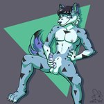 anthro azur bedroom_eyes canid canine canis erection genitals hi_res humanoid_genitalia humanoid_penis male mammal masturbation narrowed_eyes nipples nude penile penile_masturbation penis seductive simple_background sinful-hen solo wolf