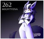 anthro anthrofied black_hair border breasts chest_tuft crossed_arms featureless_crotch female fur grey_body grey_fur hair navel nude orange_eyes pokemorph simple_background solo tuft white_border inget nintendo pokemon canid canine generation_3_pokemon mammal mightyena pokemon_(species) 2019 digital_media_(artwork) hi_res