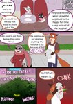 albinefox anthro big_breasts breasts cake canid canine canis cleavage cleavage_overflow clothed clothing dessert dialogue disney eating english_text fan_character female food fox gideon_grey group hi_res judy_hopps lagomorph leporid male mammal marshmallow_(albinefox) rabbit red_fox simple_background text true_fox wolf zootopia