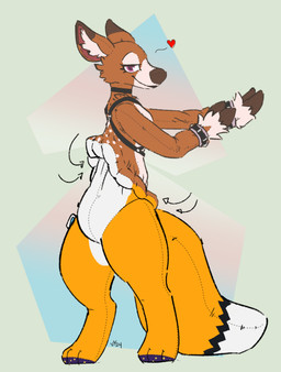 anthro blue_background brown_body duo featureless_crotch female front_view green_background hooves male orange_body plushie purple_eyes simple_background solo standing transformation white_body vanillayote ranfox animate_inanimate canid canine deer fox living_plushie mammal hi_res