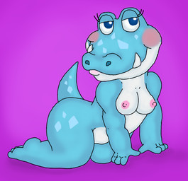 all_fours anthro arm_support bedroom_eyes biped blue_body blue_eyes blue_skin blue_spots blue_tail breasts countershade_face countershade_torso countershading eyelashes fangs feet female half-closed_eyes humanoid_feet humanoid_hands looking_away markings medium_breasts multicolored_body multicolored_skin narrowed_eyes nipples non-mammal_breasts nude pink_nipples plantigrade pose purple_background seductive shadow side_view simple_background slightly_chubby smile snout soles solo spots spotted_body spotted_markings spotted_skin spotted_tail tail tail_markings teeth two_tone_body two_tone_skin white_body white_countershading white_skin wide_hips rascalraccoon animal_crossing nintendo alli_(animal_crossing) alligator alligatorid crocodilian reptile scalie 2015 digital_drawing_(artwork) digital_media_(artwork) full-length_portrait pinup portrait
