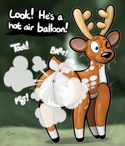 air_valve ambiguous_gender antlers band-aid band-aid_on_leg bandage big_butt butt butt_focus dialogue embarrassed fart fart_cloud featureless_crotch feral horn inflatable looking_back markings offscreen_character one_eye_closed outside quadruped rear_view solo speech_bubble spots spotted_body tremble_spikes pincoosh deer_mike mike_(deer_mike) animate_inanimate deer living_inflatable mammal digital_media_(artwork) hi_res signature male_(lore)