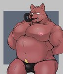 anthro belly bulge clothing kemono male moobs nipples overweight overweight_anthro overweight_male simple_background solo underwear aretna canid canine canis domestic_dog mammal 2020 hi_res