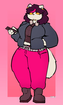 anthro belt boots clothed clothing ear_piercing ear_ring electronics facial_piercing female footwear jacket lip_piercing phone piercing ring_piercing shoes snakebite_piercing solo studded_belt studs topwear yellow_sclera catjamn deltarune undertale_(series) catti_cattenheimer felid feline mammal