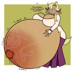 anthro belly big_belly bodily_fluids clothing drooped_ears female food holding_belly huge_belly humanoid_pointy_ears hyper hyper_belly inflation pointy_ears rumbling_stomach solo sweat sweatdrop torn_clothing worried_look bundle-of-kinks cookie_run bellflower_cookie cookie_(cookie_run) food_creature food_humanoid humanoid hi_res