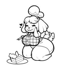 anthro big_breasts biped blush breasts cake clothed clothing cutlery dessert female food fork hair heart_symbol kitchen_utensils kneeling panties panty_shot partially_visible_underwear simple_background solo tail tail_motion tailwag thick_thighs tools underwear wide_hips box_(hajimeyou654) animal_crossing nintendo isabelle_(animal_crossing) canid canine canis domestic_dog mammal shih_tzu toy_dog 2023 black_and_white digital_drawing_(artwork) digital_media_(artwork) monochrome