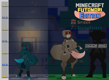 anthro big_breasts big_butt big_penis blue_body breasts brown_body butt duo female genitals herm huge_penis intersex penis red_eyes size_difference smaller_female jeki8998 microsoft minecraft mojang xbox_game_studios arachnid arthropod cave_spider spider_(minecraft) absurd_res hi_res