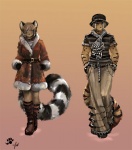 anthro autumn clothing_focus duo fashion female male markings ring_(marking) ringed_tail striped_markings striped_tail stripes tail tail_markings thumbclawz ouari paleo_(thumbclawz) lemur mammal marsupial primate ring-tailed_lemur strepsirrhine thylacoleo vombatiform