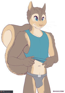 anthro athletic athletic_anthro athletic_male blue_eyes bulge clothed clothing fur grey_clothing grey_underwear iris male multicolored_body multicolored_fur navel pupils solo tail tan_body tan_fur tan_tail text underwear whiskers shiuk mammal rodent sciurid tree_squirrel 2021 absurd_res hi_res portrait three-quarter_portrait url