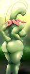 2016 absurd_res amber_eyes antennae_(anatomy) anthro anthrofied big_breasts big_butt blush breasts butt elemental_creature female flora_fauna generation_2_pokemon green_body green_nipples green_skin hi_res hurikata looking_at_viewer meganium nintendo nipples non-mammal_breasts plant pokemon pokemon_(species) pokemorph solo thick_thighs