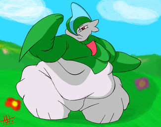 arm_blade belly belly_overhang belly_rolls big_belly big_cheeks chubby_cheeks day double_chin fat_arms fat_legs flabby_arms flower green_body hair hair_over_eye leg_rolls male moobs morbidly_obese morbidly_obese_humanoid morbidly_obese_male narrowed_eyes not_furry obese obese_humanoid obese_male outside overweight overweight_humanoid overweight_male plant pose red_eyes simple_background sky solo standing white_body wide_hips alt_for_fat_art nintendo pokemon gallade generation_4_pokemon humanoid pokemon_(species) 2023 alternate_version_at_source digital_media_(artwork) full-length_portrait portrait signature